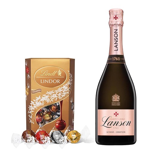 Lanson Le Rose Creation Champagne 75cl With Lindt Lindor Assorted Truffles 200g